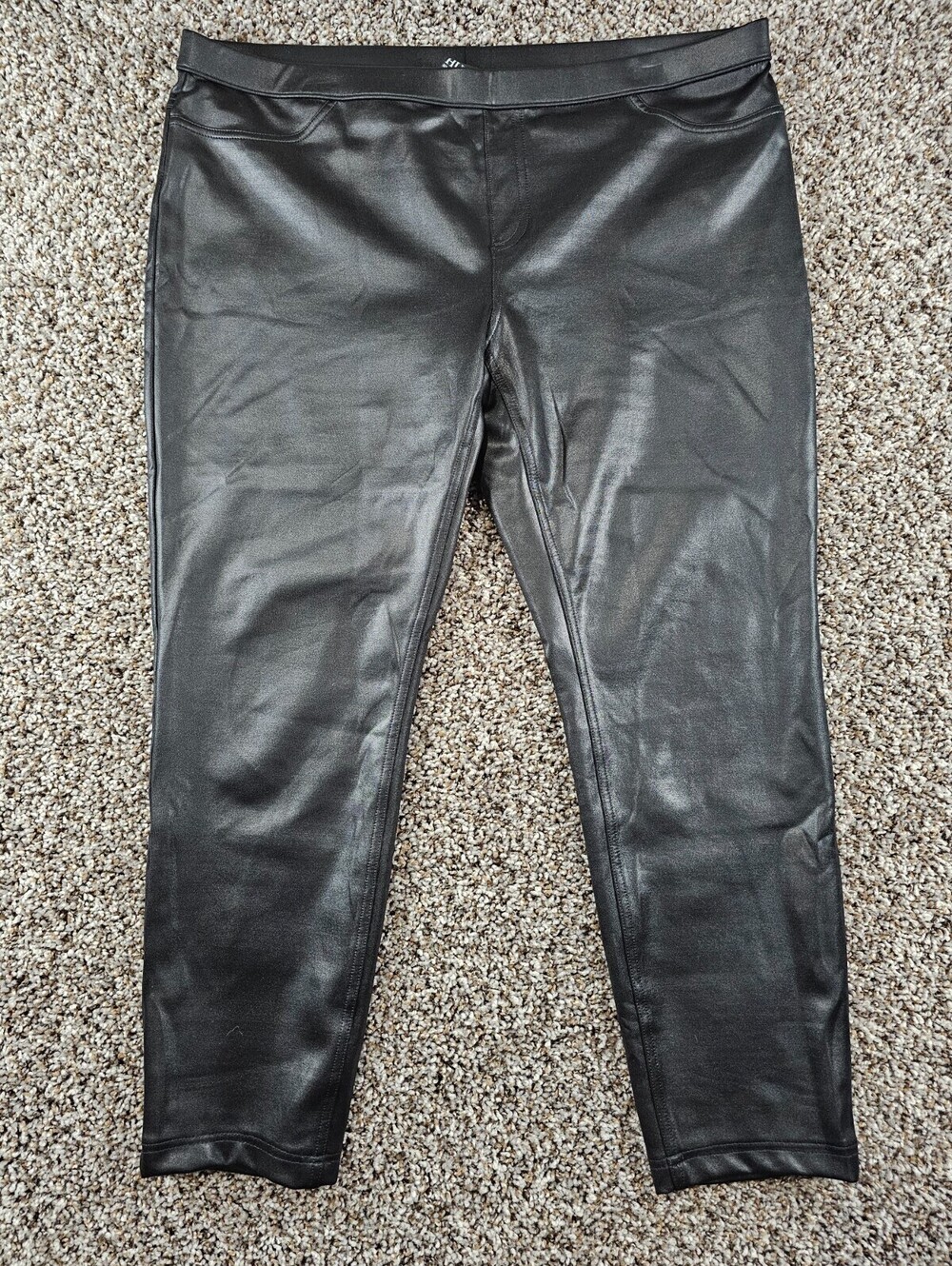 Hue Womens Sz XL Pull On Faux Leather Skinny Leg Pants Black